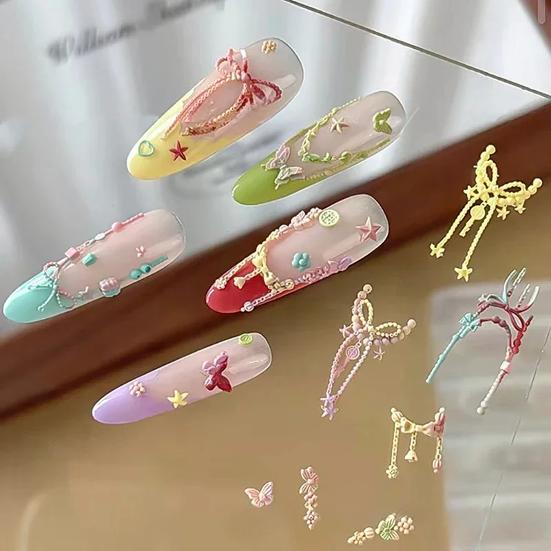 네일 아트 장식 보우 매듭 비즈 체인 리본 3D 실리콘 몰드 DIY 디자인 실리콘 네일 아트 몰드 템플릿 네일 참용
