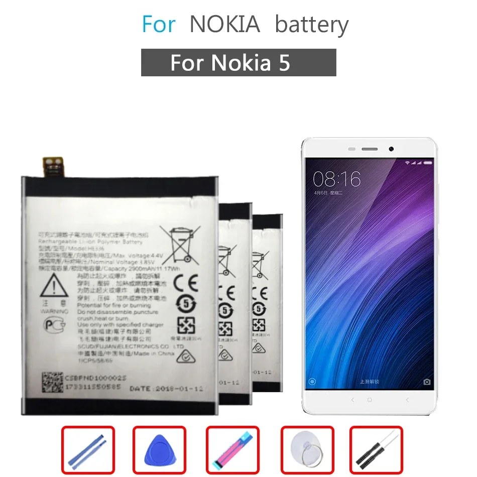 Batteria 2900Mah He336 Per Nokia 5 Dual Sim (Ta-1053 Ds)/3.1 Ta-1044
