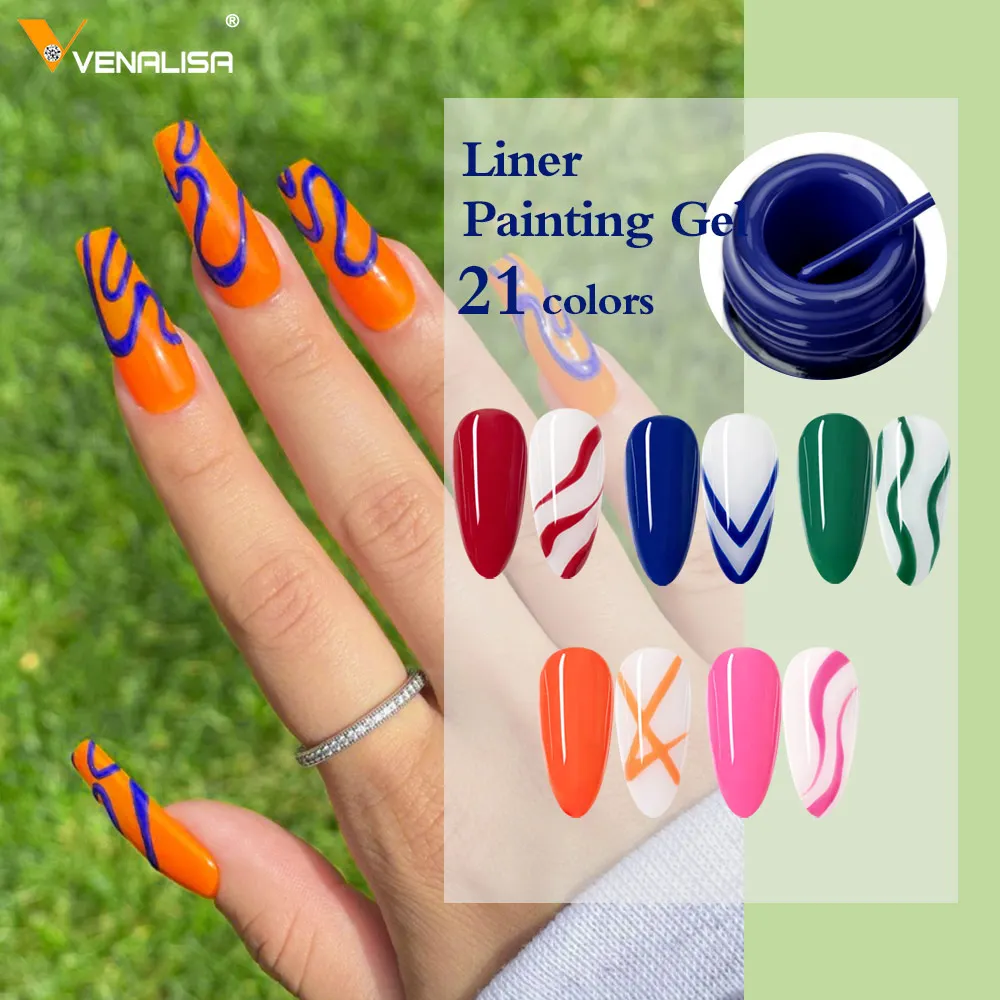 Venalisa 8 ml Liner Gel Super Brush Fast French Nail Design Drawing Liner Gel Schwarz Weiß 21 Farben Malerei Nagellack