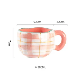 Elegant Hand-Painted Ceramic Mug with Floral Design - 300ML - 301-400ml (Pink grid)