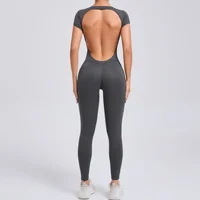 Seamless Yoga Jumpsuits Sports Fitness Hip-lifting Short-sleeved Backless One-piece Workout Gym Leggings Tracksutis for Women 1