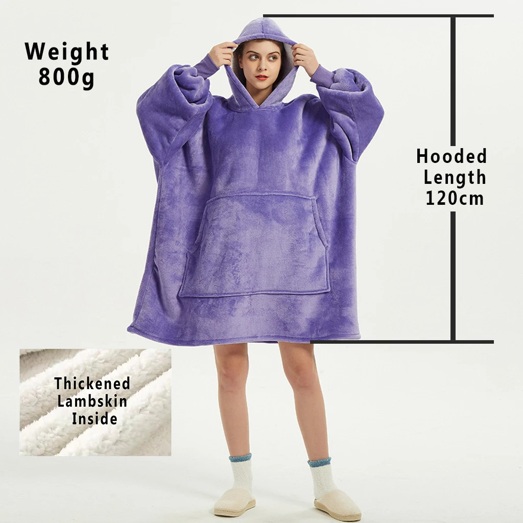 Winter Hoodies Sweatshirt Women Men Pullover Fleece Giant TV Oversized Blanket with Long Flannel Sleeves 3