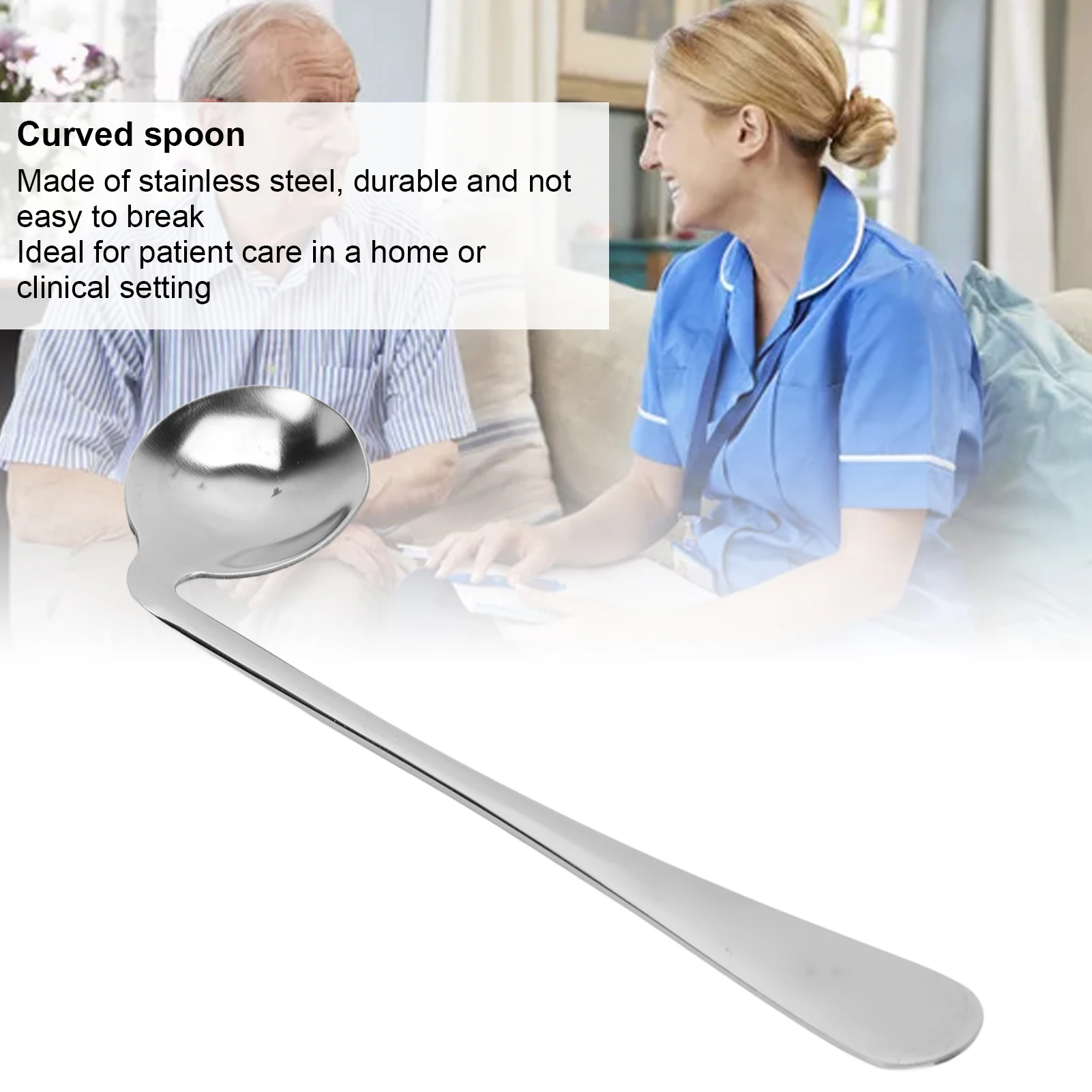 Curved Spoon Stainless Steel Curved Utensils Self Feeding Utensil Angled Spoons for Elderly Patients Parkinson Hand Fibrillation feeding spoon