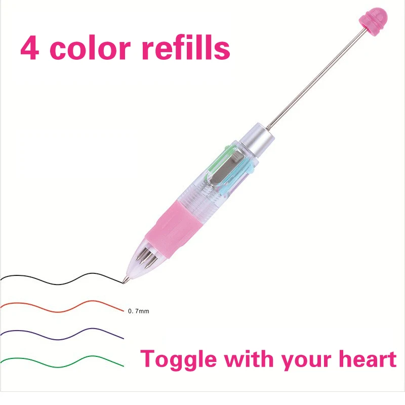 

100pcs New 4-color Refill Beaded Ballpoint Pen DIY Beadable Pens Student Stationery Plastic Gift Pen School Office Pen Supplies