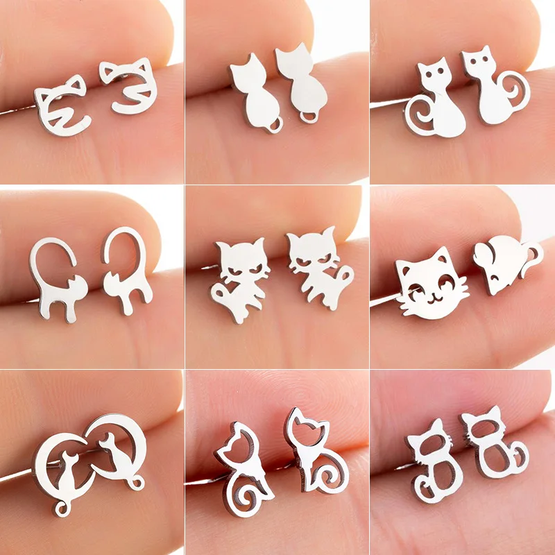 moda-bonito-gatinho-parafuso-prisioneiro-brinco-para-mulher-de-a-o