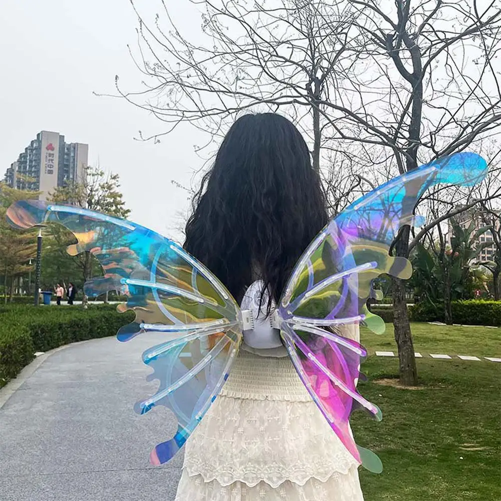 Ali di farfalla elettriche con luce musicale incandescente lucido vestire ali di fata in movimento per bambini ragazze compleanno matrimonio natale