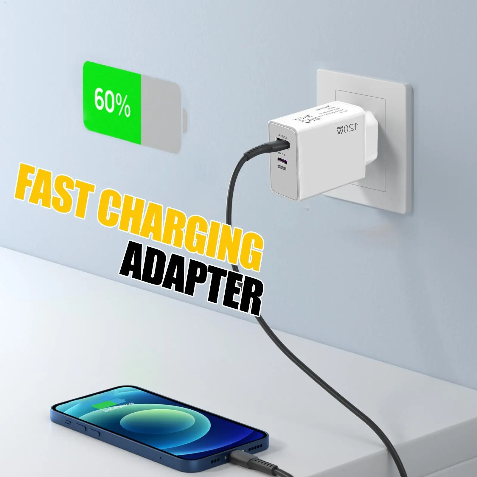 120W EU US Plug Fast USB Charger Wall Phone Charger Adapter for Phone Duals Port 2A Output Travel Charger