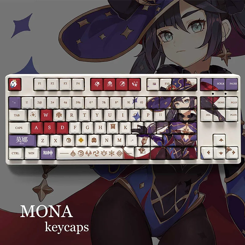 

108 Keys Genshin Impact Mona Keycap PBT Dye Sublimation Anime Keycaps For MX Switch Mechanical Keyboard OEM Profile