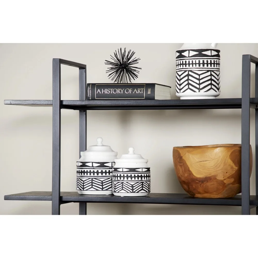 

Decorative jar 9 in, 8 inch tall black ceramic tribal decorative jar, set of 2