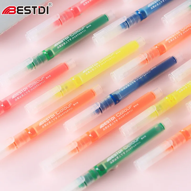 6-Color Straight Liquid Fluorescent Pen, Press Color Marker Pen, Hand Account, Student Uses Marker Notes And Lines