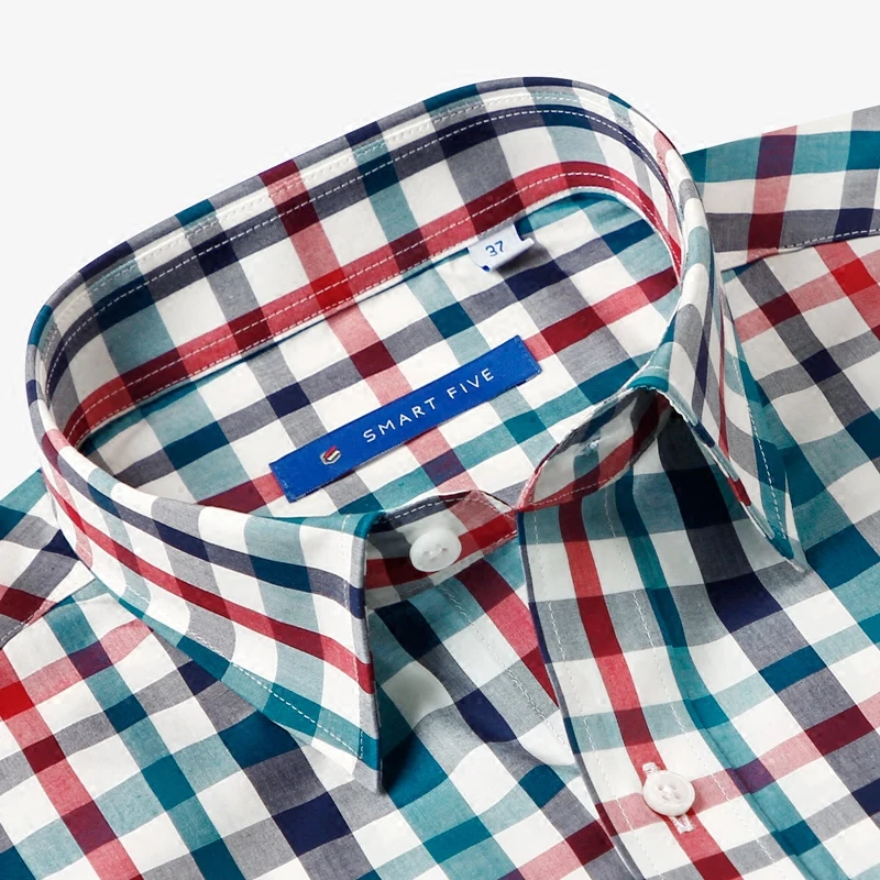 Smart five 100% Cotton Mens Shirts 2017 Summer Casual Shirt Short Sleeve High Quality Plaid Shirts For Male SFS5A315 3