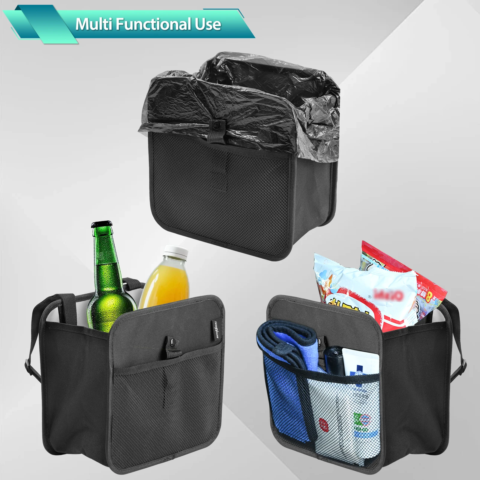 Portable Car Trash Bin With 30 Rubbish Bag Garbage Litter Can Dustbin Waste Organizer Storage Box Holder Auto Travel Accessories