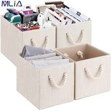 

MLIA Foldable Storage Cubes Bins Organizer Fabric Storage Baskets for Organizing with Durable Rope Handles Closet Boxes