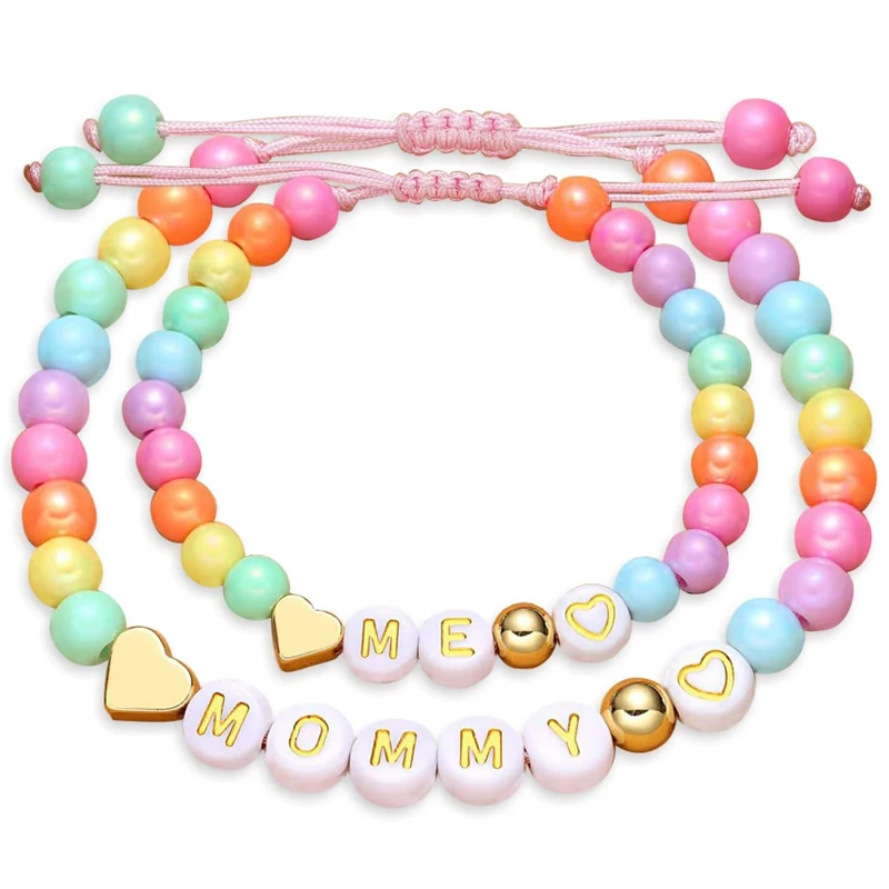 Mutter-Tochter-Perlenarmband-Set für 2 Personen, Mama und Mini, passende Herz-Armbänder für Mutter, Tochter, Valentinstag, Muttertagsgeschenk