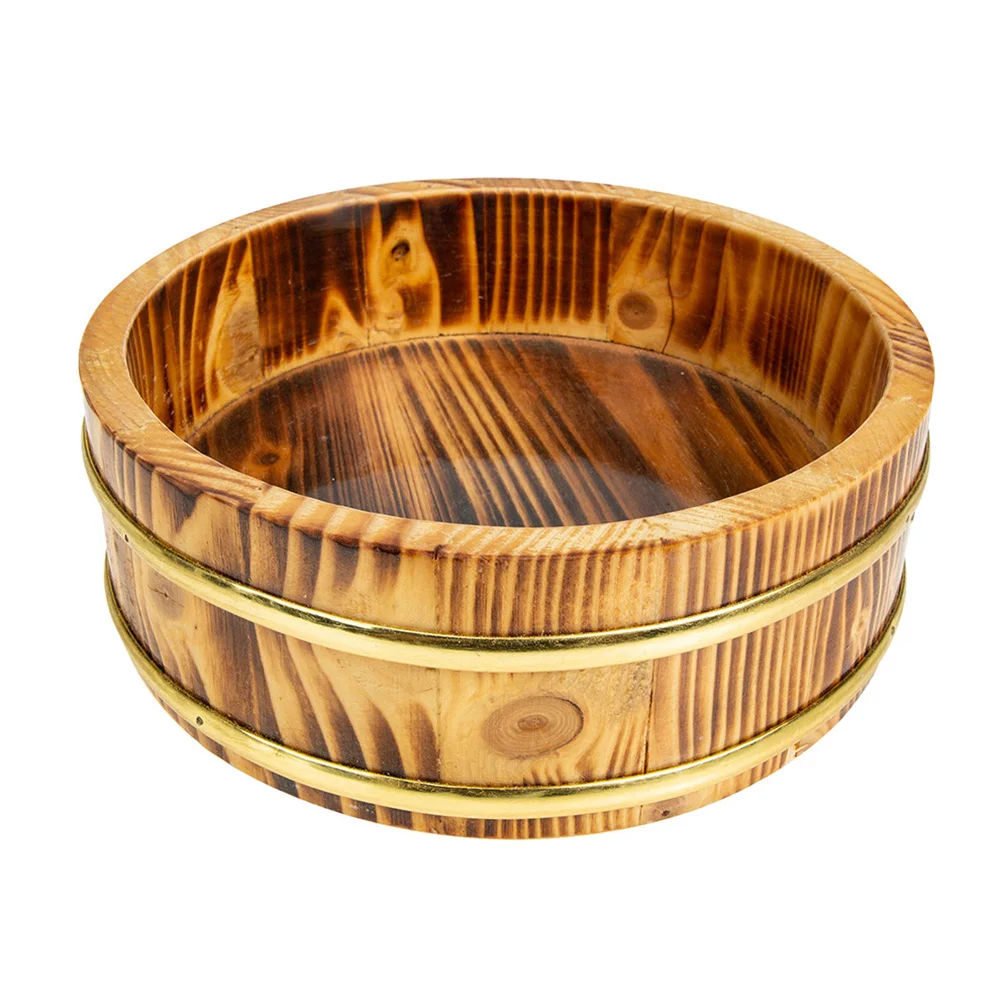 Wooden Food Container Rice Sushi Wooden Bowl Bucket Tub Oke Hangiri Mixing Wood Box Japanese Steamer Barrel Serving Food Container Round Tray Hanging