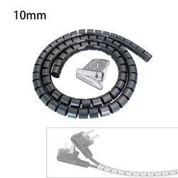 2m Cable Cover Protector with Spiral Winding Clip for Desk and Computer Cord Organization (10mm Black 2m)