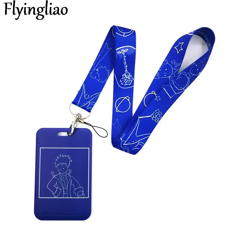 Little Prince blue Lanyard Credit Card ID Holder Bag Student Women Travel Card Cover Badge Car Keychain Decorations