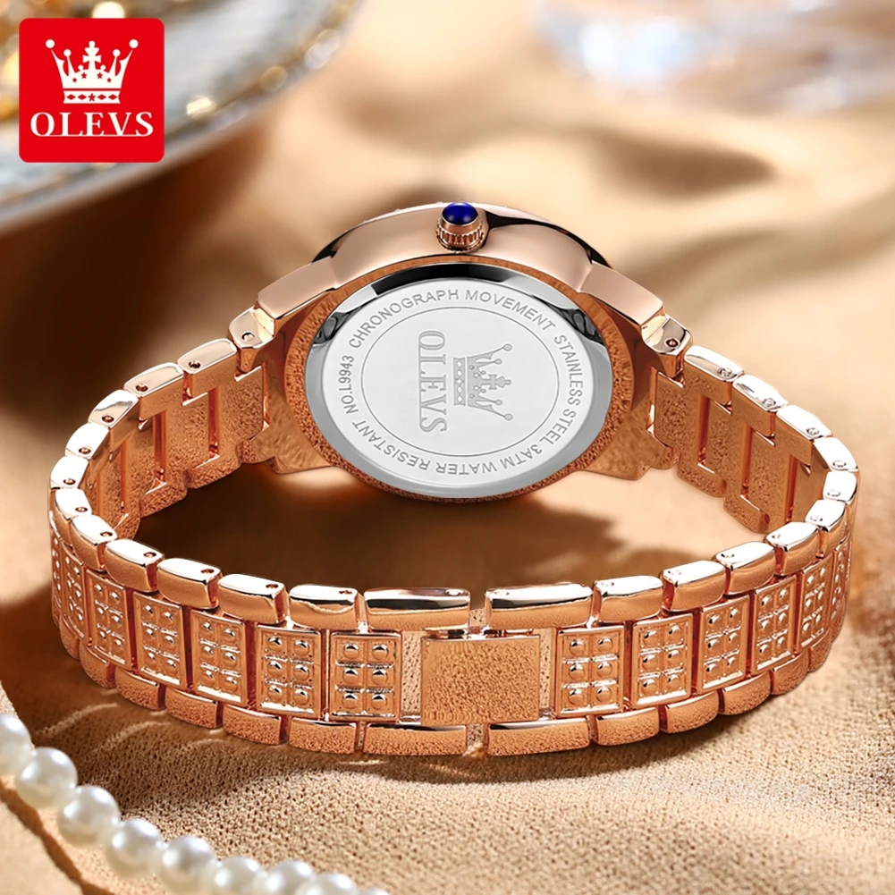 OLEVS 9943 Womens Watch Original Fashion Quartz Watch Roman Inlaid Zircon Dial Reloj Waterproof Luminous  Ladies Watch Box 6