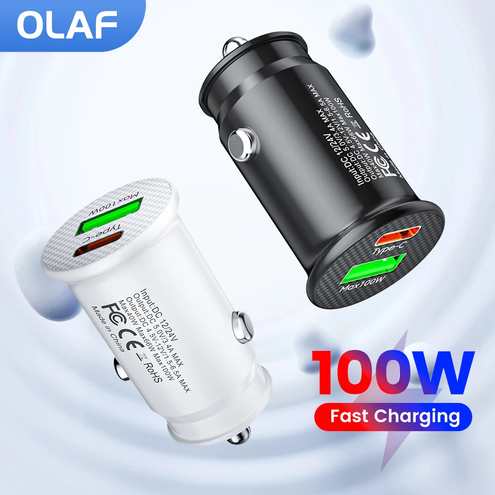 Caricabatteria Da Auto Usb Olaf 100W Ricarica Rapida Pd Quick Charge 3.0 Adattatore Per Caricabatterie Per Telefono Da Auto Usb C Per Iphone Xiaomi Sa