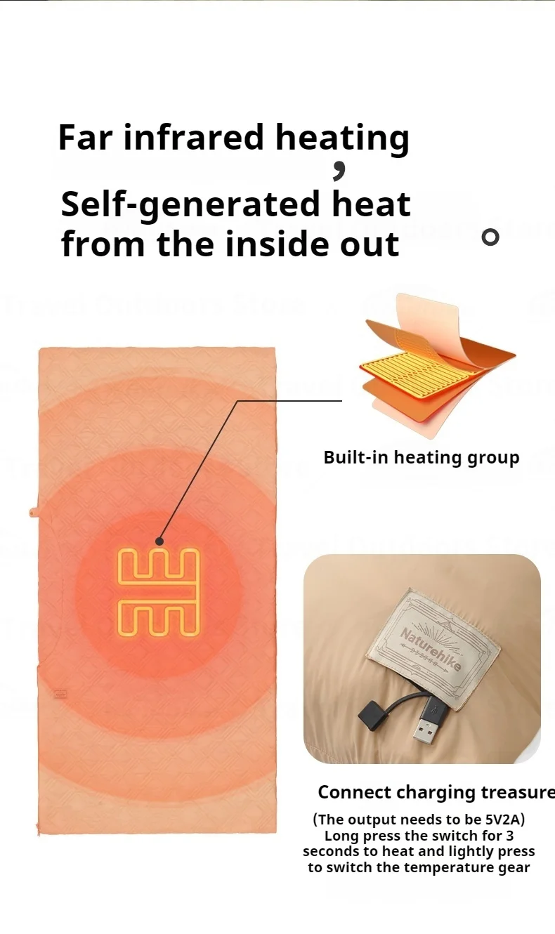 Naturehike Heated Blanket Outdoor Wearable Warm Shawl Camping Electric Portable Sleeping Quilt USB Charging Winter Thickening