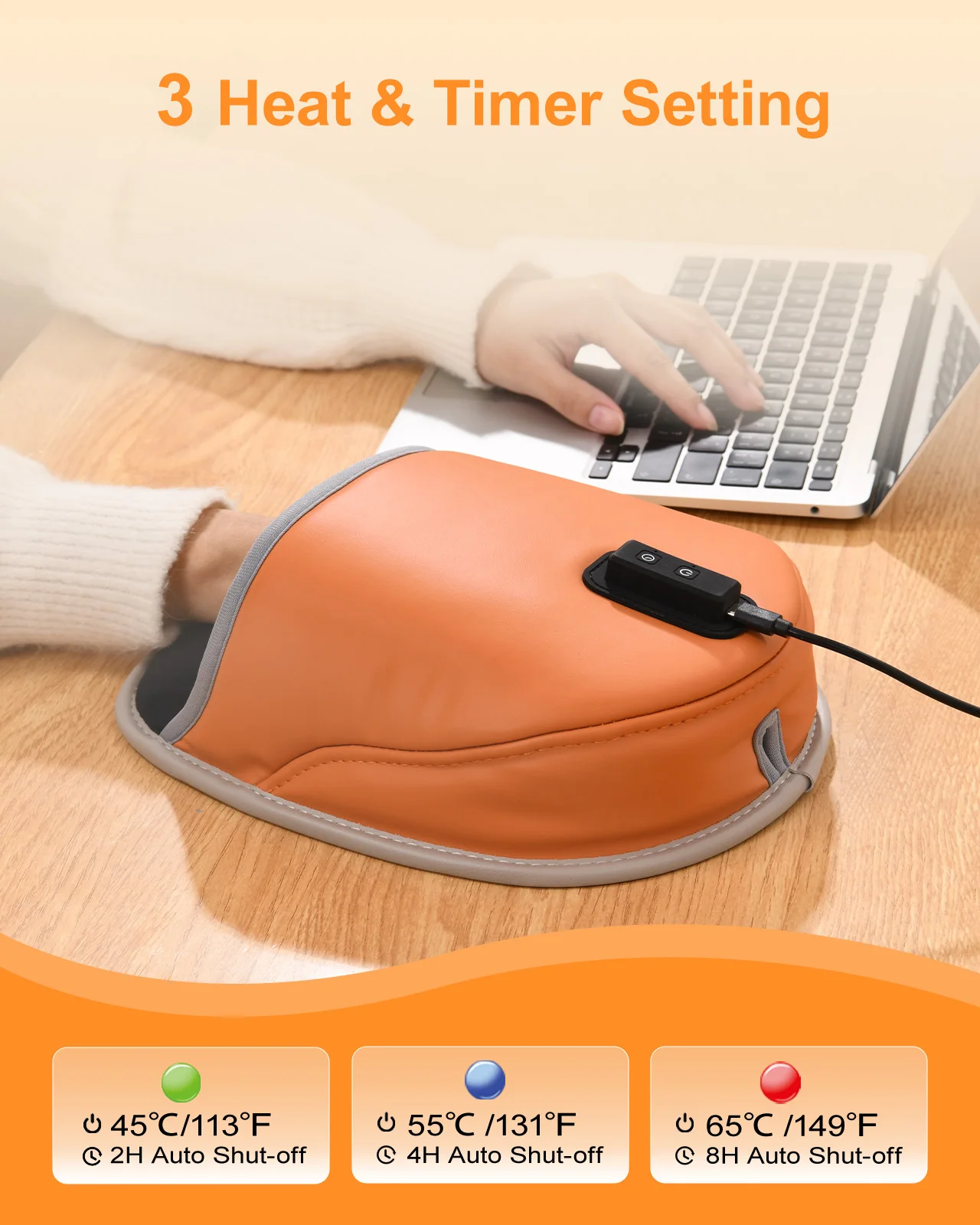 Eary 3 Settings Heated Mouse Pad Hand Warmer 5V/2A USB-C Hand Warming for Office Home Computer Laptop Gifts for Men Women Friend