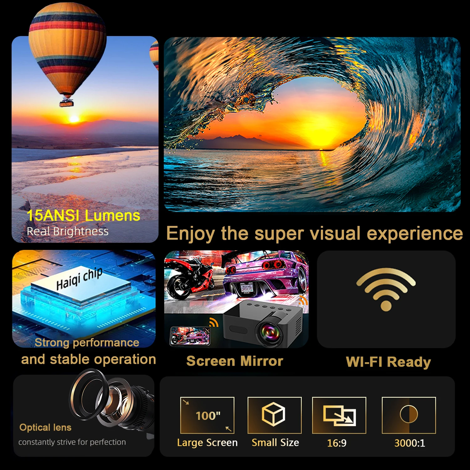 Mini Projetor Portátil ao ar Livre Yt100 Android Wi-fi Inteligente Hd1080p Completo Escritório Cinema em Casa Filme sem Fio Mesma Tela - Image 4
