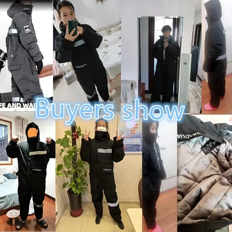 Winter fishing Electric/motorcycle Riding Cold Proof Clothing One-piece Warm Riding Split Leg Thick Windproof Clothing