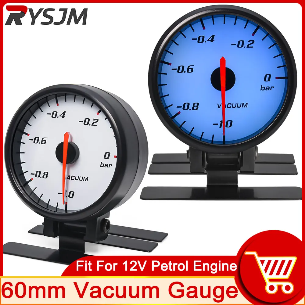 Hd 60Mm Vacuum Gauge Per Auto 12V Led Blue Backlight Vacuum Meter Con Sensore Car Turbo Boost Gauge - 1 ~ 0 Bar Vacuum Tester Auto