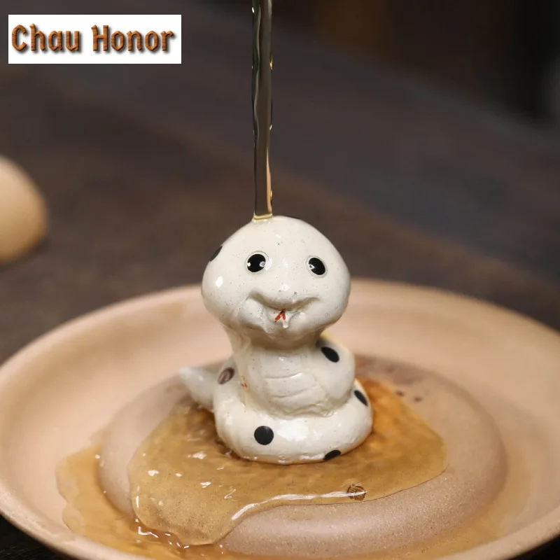 Yixing Purple Clay Tea Pet Zodiac Snake Statue Cute Spirit Ornaments Animal Tea Figurine Handmade Sculpture Crafts Home Tea Set