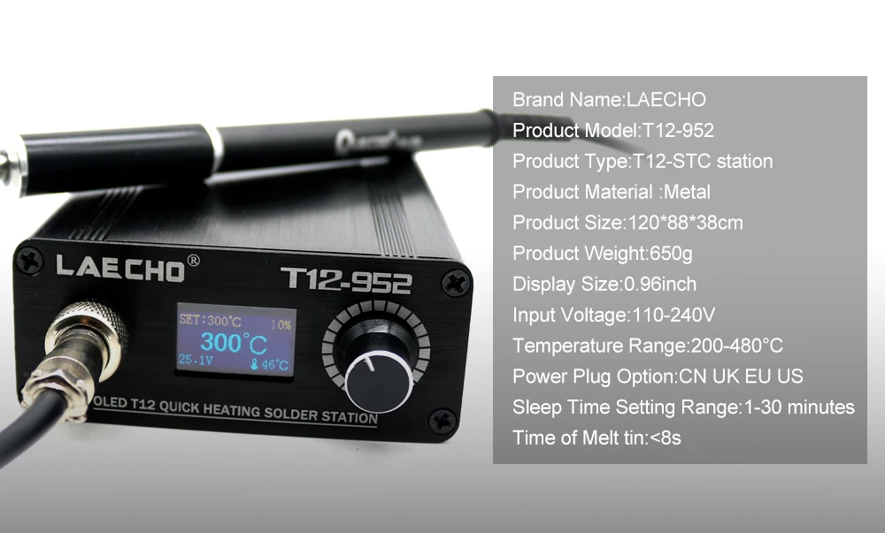 QUICKO T12-952 Soldering Station With M8 black metal handle and Various types of Soldering Iron Tips soldering iron,soldering iron kit,soldering station mat,soldering iron set,soldering iron stand,soldering work mat,soldering furnace tool