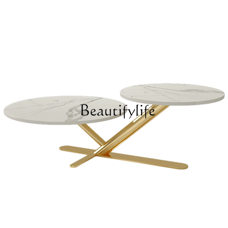 

Italian Minimalist Light Luxury Stone Plate Tea Table Marble Small Apartment Tea Table