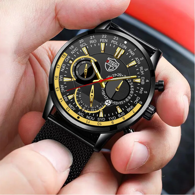 

New Fashion Mens Calendar Luxury Watches Stainless Steel Mesh Quartz Wristwatch For Men Business Casual Watch Relogio Masculino