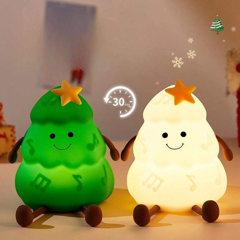 Christmas Tree Silicone Night Light Phone Holder with Three-level Dimming, Timed Tapping, Creative and Interesting New Design