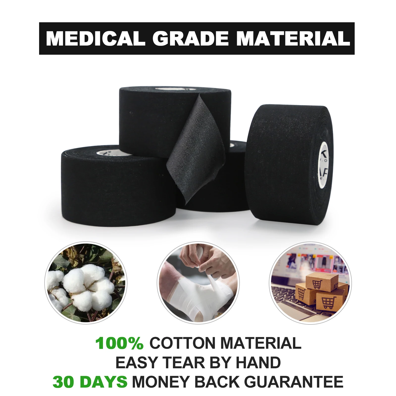 Athletic Tape 4 Rolls Sweat Proof First Aid Injury Wrap Fitness Ankles Wrist on Bat Hockey Stick