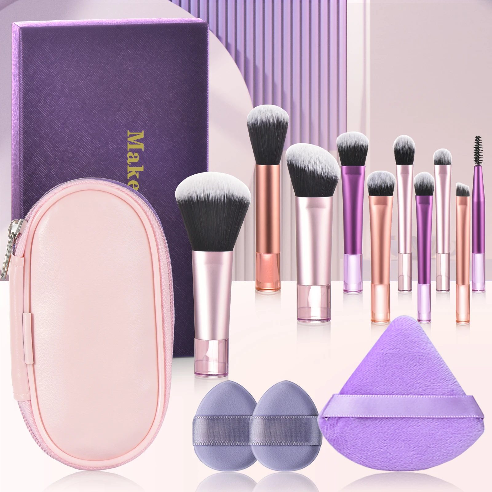 Colorful Mini Makeup Brush Set with Puff - Portable Professional Makeup Tools, Perfect Holiday Gift