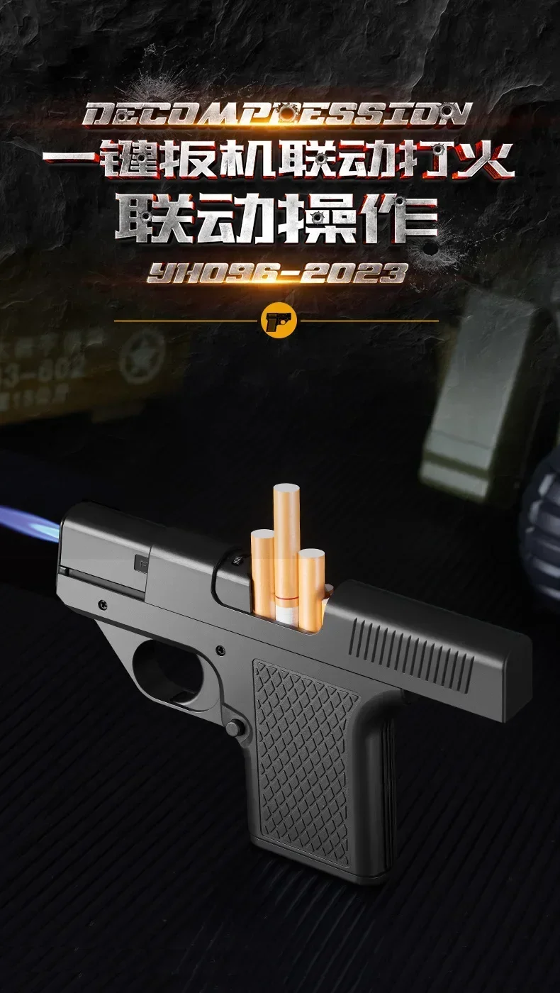 Description Picture 4 of item2023 New Clip Gun Type Butane Gas Lighter Three Capacity Cigarette Holder Windproof Jet Blue Flame Lighters Men's Gifts (NO GAS)