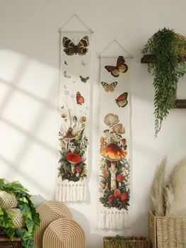 Tapisserie murale en macramé, papillon, champignon, Boho, décoration de maison, tenture murale, tapisseries chics, décorations de salle, cadeau esthétique 1