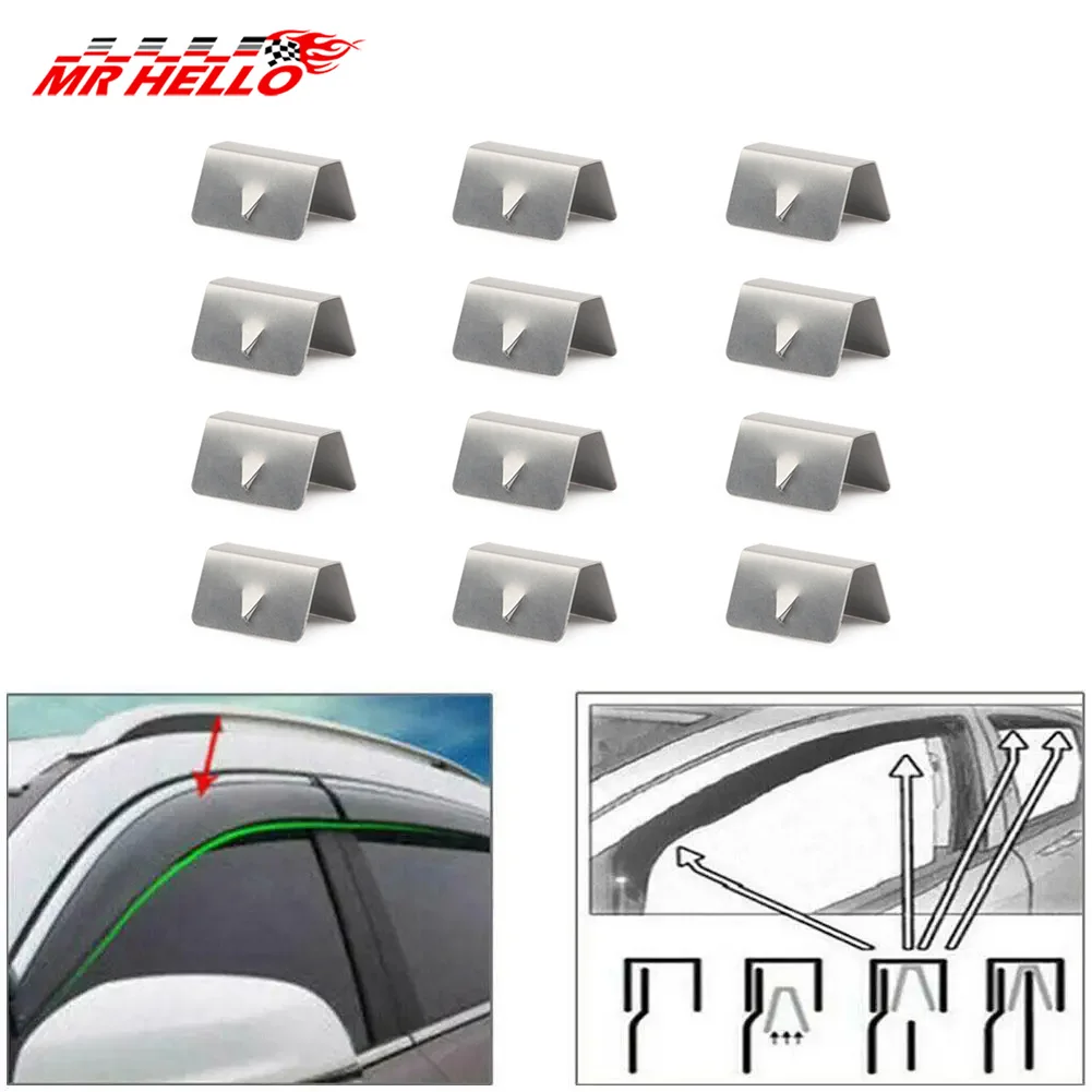 8PCS/12PCS Wind Rain Deflector Channel New Metal Retaining Clips Stainless Steel For BMW Universal Fitting Car Accessories