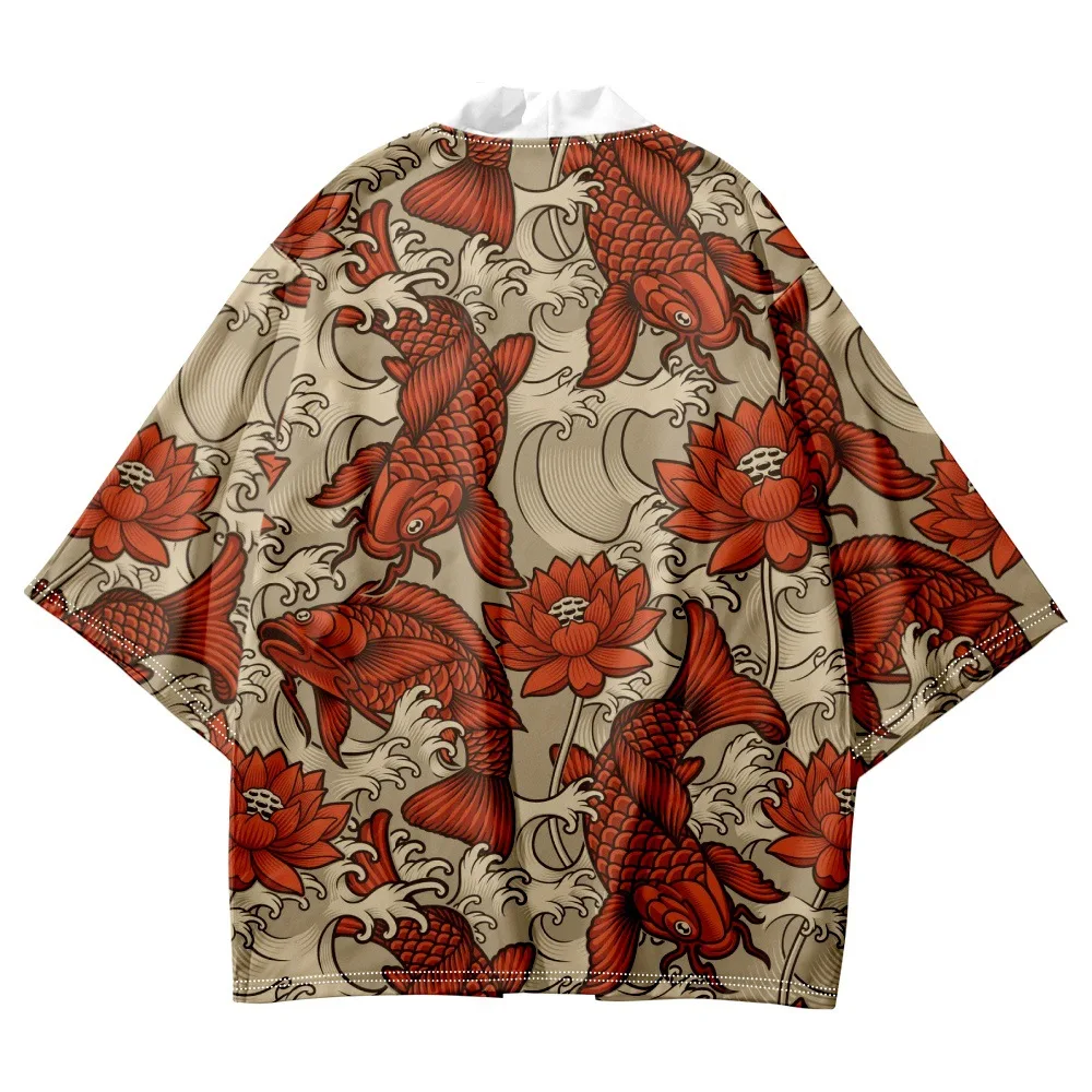 

Fashion Men Women Cardigan Japanese Anime Cosplay Carp Print Kimono Blouse Haori Obi Asian Clothes Robe