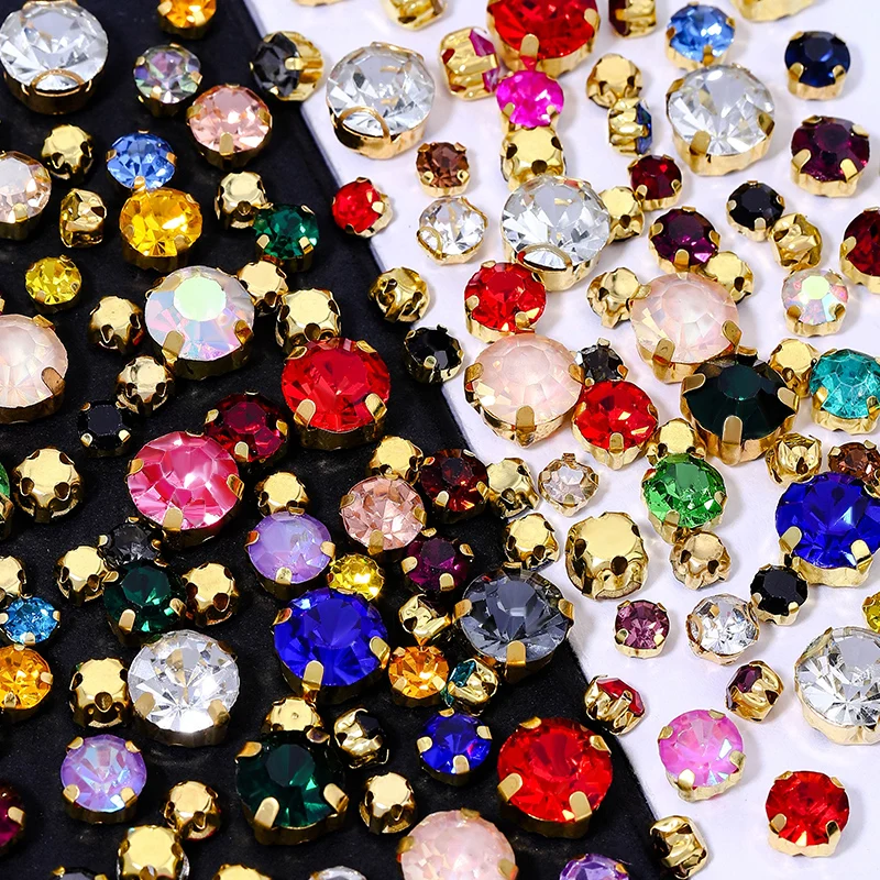 다양한 색상의 유리 클로 라인스톤, DIY 공예용 바느질 스톤, 골드/실버 세팅 크리스탈 쥬얼리 제작, 옷, 신발, 가방용