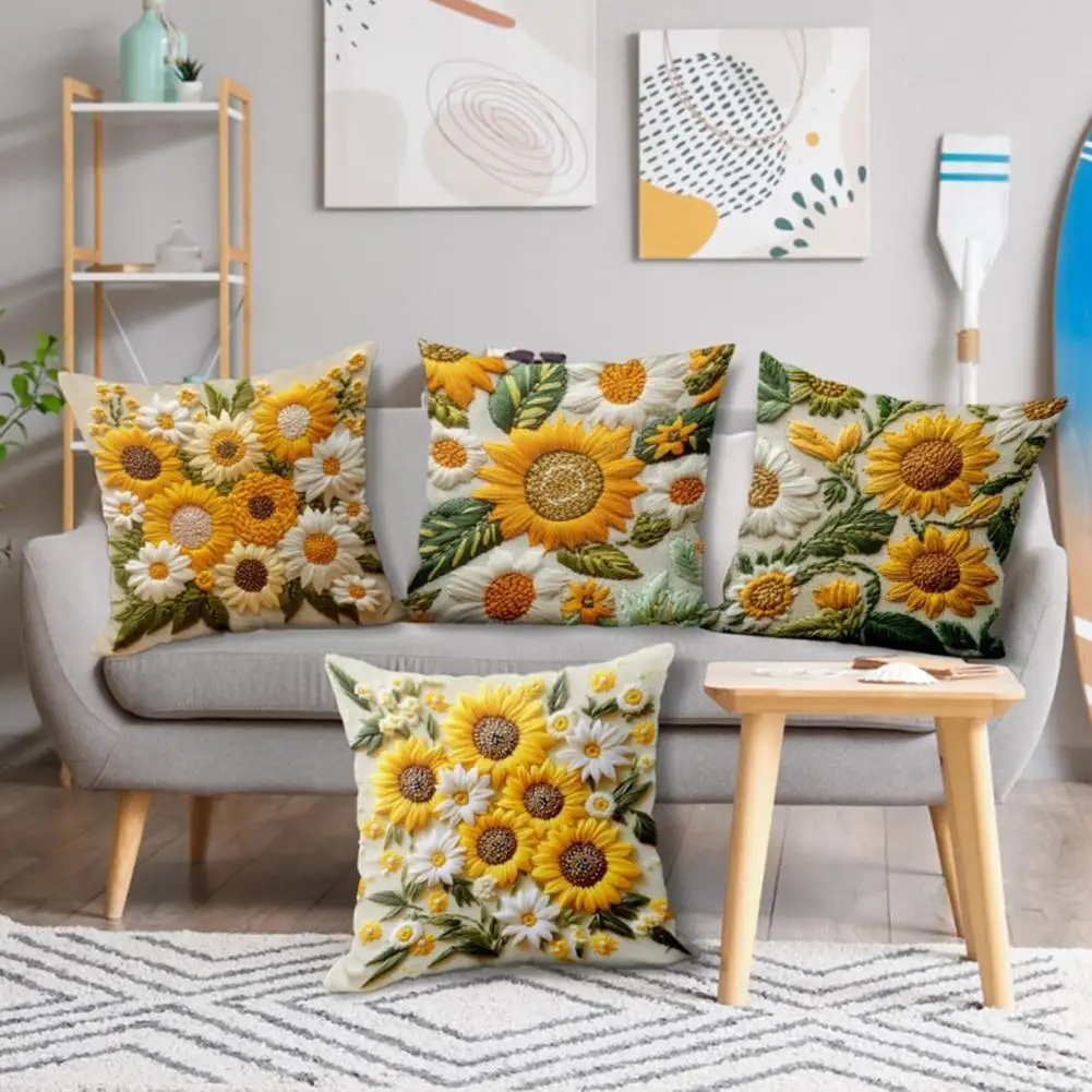 1/4 Stück Kissenbezüge, Vintage-Sonnenblumen-Kissenbezug, 45 x 45 cm, 2D-Blumen-Sofakissenbezug, dekorativer Kissenbezug, Heimdekoration – Detail 6