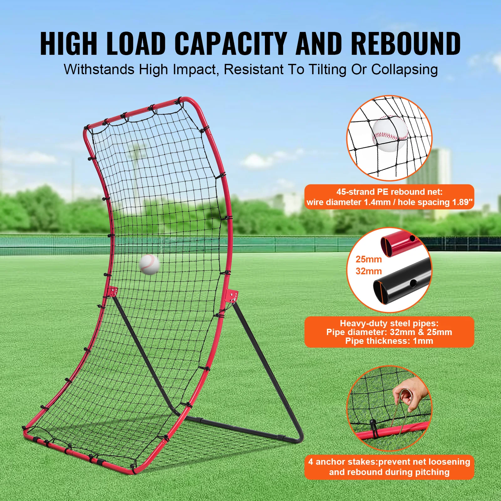 SucceBuy 4 x 5.5ft Baseball And Softball Rebounder Net PitchBack Baseball Trainer Rebound Net All Angle for Grounders Pop Flies