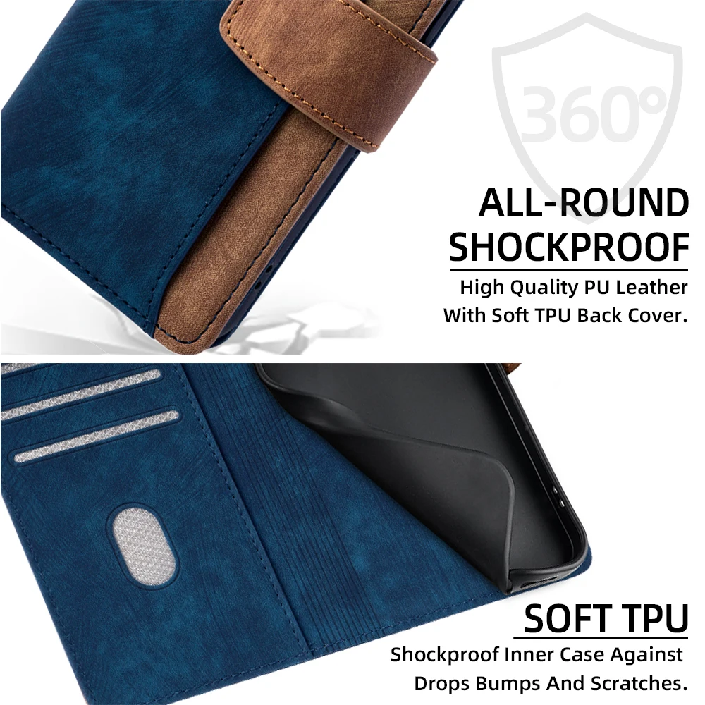 Elegant RFID Blocking Leather Wallet Case - Shockproof Color Collision Design