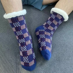 Fluffy Socks Mens Plaid Winter Short Cotton Thickened Home Sleeping Soft Anti slip Floor fuzzy Sock Male 2024 New Thermal Warm