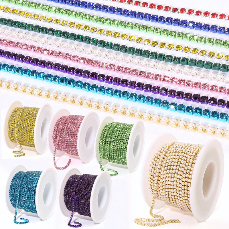 2yards Bunte Strass Borte Glitter Kristall Kette Glänzende Edelsteine Stein Diamant Trimmen Kleid Garment Strass-Dekorationen – Detail 1