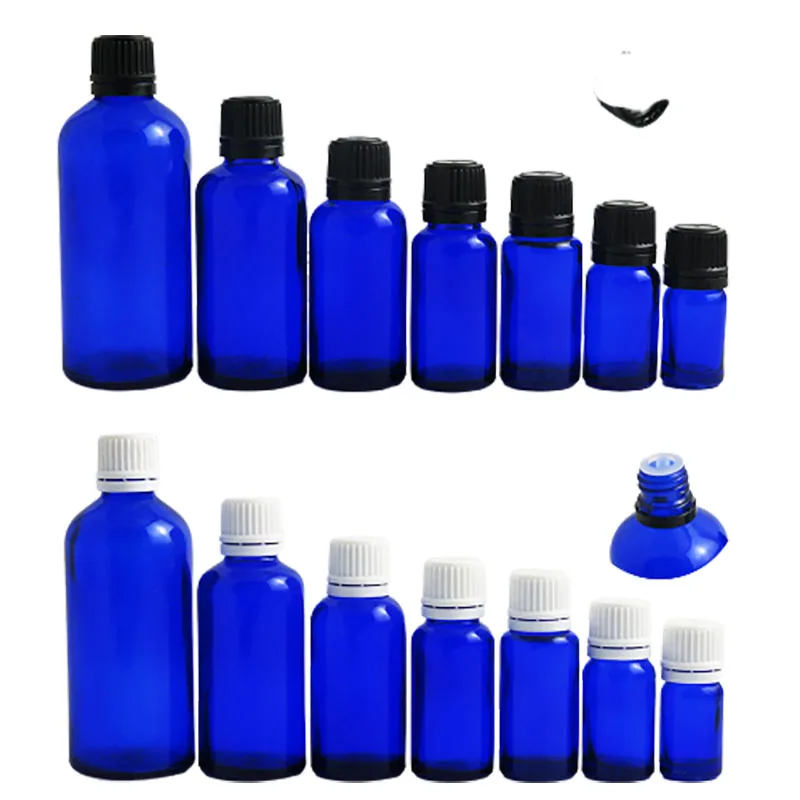 

200 x 5ml 10ml 15ml 20ml 30ml 50ml 100ml Empty Cobalt blue glass essential oil bottle with Evident lids 30cc 1oz Glass Container