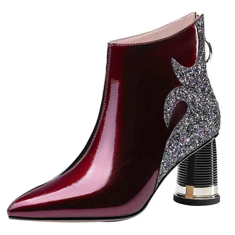 Luxury Women's Red Short Boots New  Autumn Winter Fashion Trend Plush High Heels Party Wedding Casual Shoes Travel Dancing 2024 4