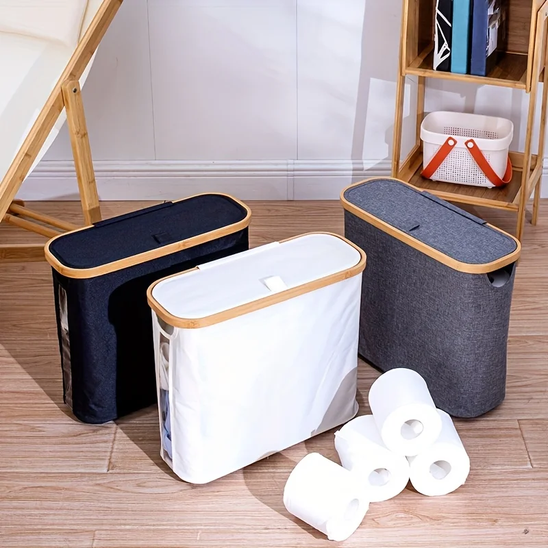 28L Toilet Paper Storage Bamboo Toilet Paper Basket with Lid Large Toilet Paper Holder Stand Toilet Paper Organizer for Bathroom