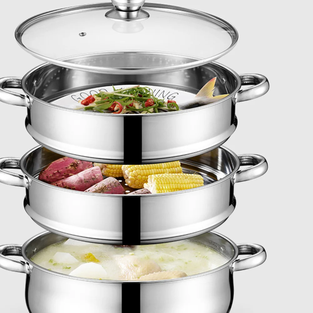 5 Layers 28/30cm Large Home With Handles Kitchen Insulated Visual Cover  Stainless Steel 5 Tier Steamer Pot Food Maker Cookware - AliExpress