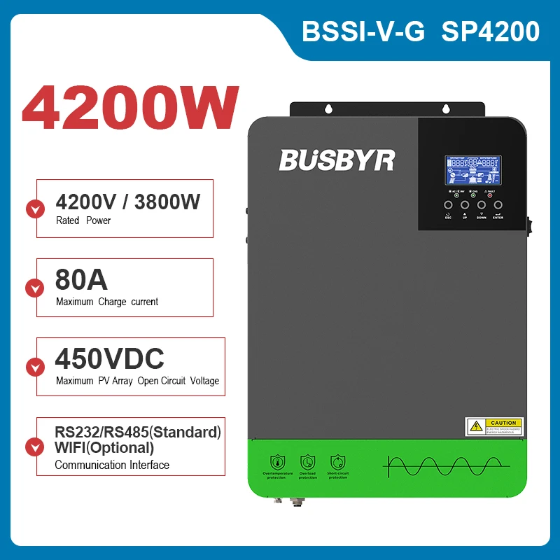 Busbyr 4200Va 12Vdc Off Grid Inverter Solare Ibrido Alta Tensione Di Ingresso Pv 450Vdc Con 110A Mppt Charger Controll 3800W Inverter